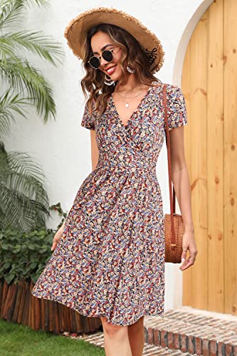 Image of Newshows Women's Pockets Wrap V Neck Floral Summer Vacation Casual Sundress | Wrinkle Free, Stretchy, Summer Beach Floral Sundress 2026, Casual Dress for Vacation, Guaduation, Side Pockets, A-line