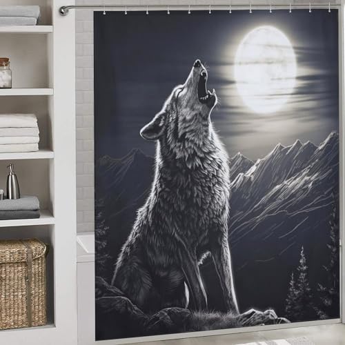 Rideau de douche loup tissu polyester imperméable rideau de baignoire