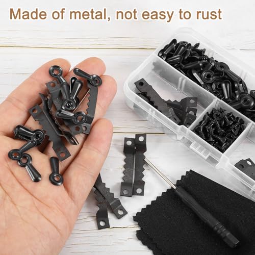 Image of uxcell 1Set Picture Hangers Kit, Picture Frame Hook, Frame Backing Fasteners Hardware for Hanging Clock Paintings Pictures, Black
