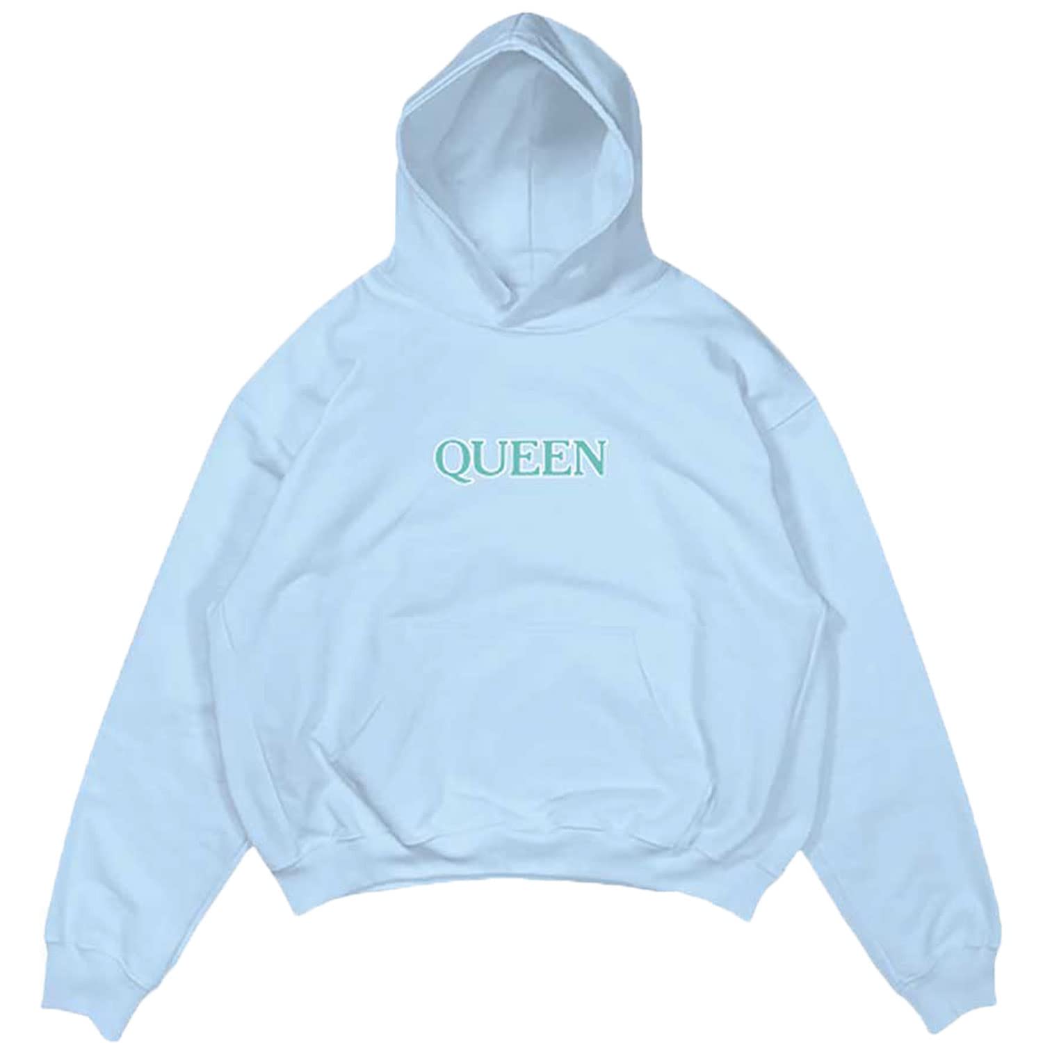 Queen Hoodie Radio Ga Ga Band Logo Official Unisex Light Blue Pullover S