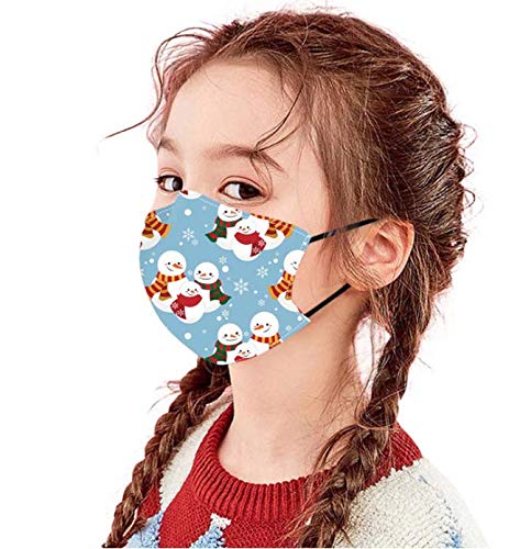 5Pack Cotton Christmas Mask for Children with Filter Pocket with 6 Pcs Replacement Filters-Washable Xmas Face Mask (Christmas Mask C)