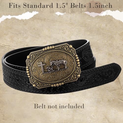 Image of Suncalla 3 Pcs Western Rodeo Belt Buckle for Men Women Cross Cowboy Cowgirl Vintage Longhorn Kneeling Horse Bull eagle