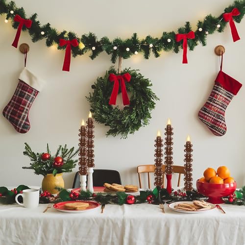 Image of Crystal Club Christmas Flameless Taper Candles with Remote, Carving Gingerbread Men Battery Operated Flickering LED Candlesticks for Holiday Party Decor, Table Centerpiece, Set of 2