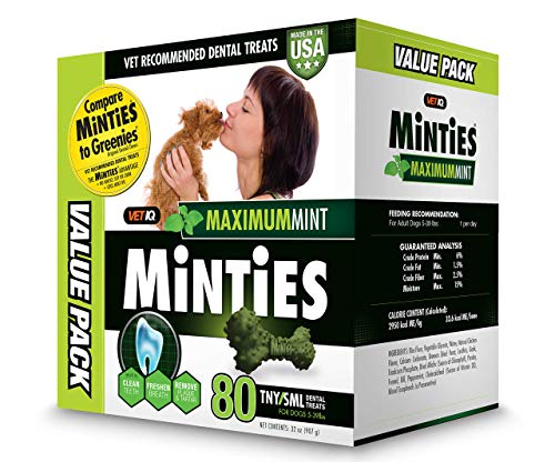 Image of VetIQ Minties Dog Dental Bone Treats, Dental Chews for Dogs, (Perfect for Tiny / Small Dogs under 40 lbs), 80 Treats (box)