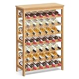 SONGMICS 42-Bottle Wine Rack Free Standing Floor, 7-Tier Display Wine Storage Shelves with Table Top, Bamboo Wobble-Free Bottle Holder for Kitchen Bar Dining Room Living Room, Natural UKWR27NL