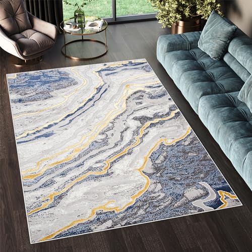 TAPISO Shine Alfombra Suave de Pelo Corto Diseño Moderno Gris Crema Azul Gris Oscuro Dorado Alfombra de Salón Habitación Dormitorio Alfombra Resistente Oeko-Tex 80 x 150 cm