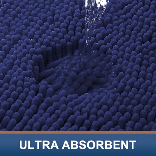 Smiry Luxury Chenille Bathroom Rugs 30x20, Extra Soft and Absorbent Shaggy Bath Mat, Machine Washable, Non-Slip Plush Carpet Runner for Tub, Shower, and Floor, Home Decor Accessories, Deep Blue