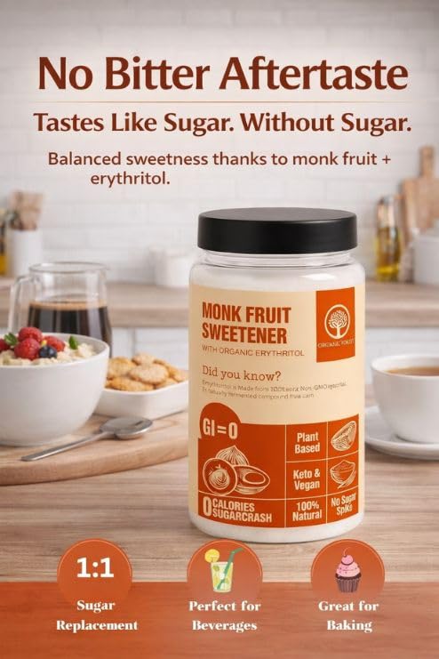Image of Organic Forest Monk Fruit Sweetener with Erythritol | Zero Calorie Sugar Free Natural Sweetener | Keto & Diabetic Friendly | NABL GI Tested | 450g