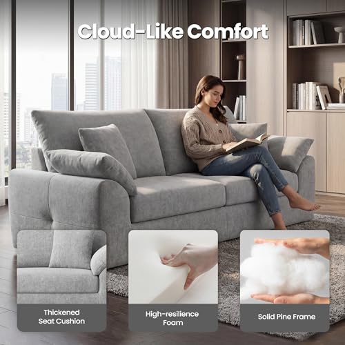Image of 89.8 inch Modern Loveseat Sofa for Living Room, Cloud Boneless Couches with 4 Pillows, Mid Century Loveseat couches for Small Place, No Assembly Required, Light Grey