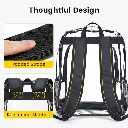 Image of Vorspack Clear Backpack for School, 18.5 Inch Large Clear Bookbag - Black | See Through Transparent Backpack for Girls Boys, 32L Large Capacity, PVC Materials, Padded Straps, Ideal for College, Work