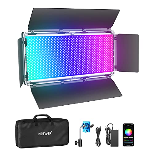 Neewer 960 RGB Led Light with APP Control, 960 SMD LEDs CRI95+/3200K-5600K/Brightness 0-100%/0-360 Adjustable Colors/9 Applicable Scenes with LCD Screen/Barndoor, Metal Frame for Photography