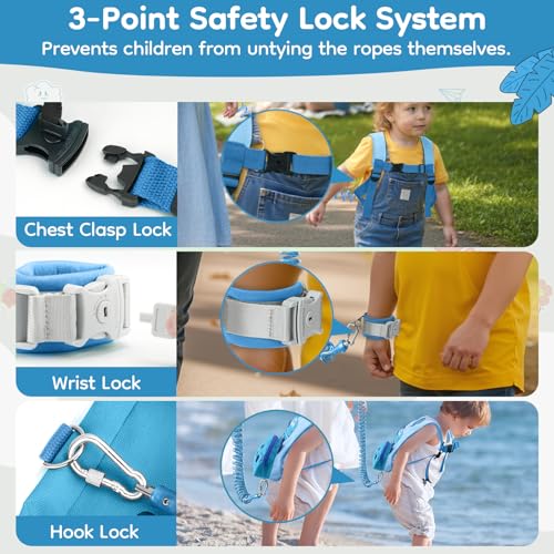 Image of Dr.meter 3 in 1 Toddler Harness Leash with Key Lock for Boys Girls | Cute Dinosaur Kids Safety Harness + 8.2ft Anti Lost Wrist Link Child Walking Assistant Strap for Outdoor Activity Travel