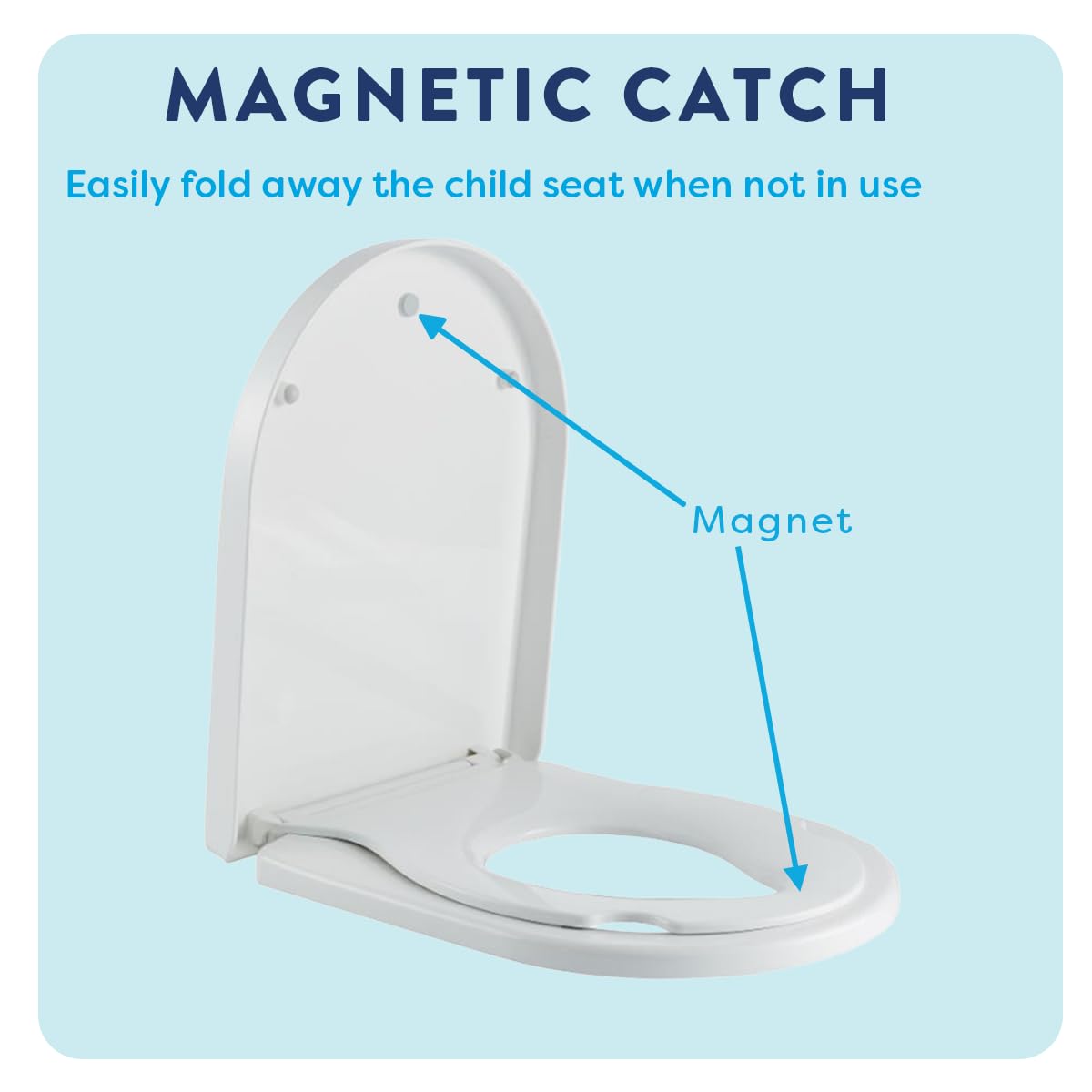Croydex Hilier - Asiento de inodoro en forma de D, asiento magnético extraíble para niños con mecanismo de cierre suave, bisagras de liberación rápida y superficie tratada antibacteriana (asiento de