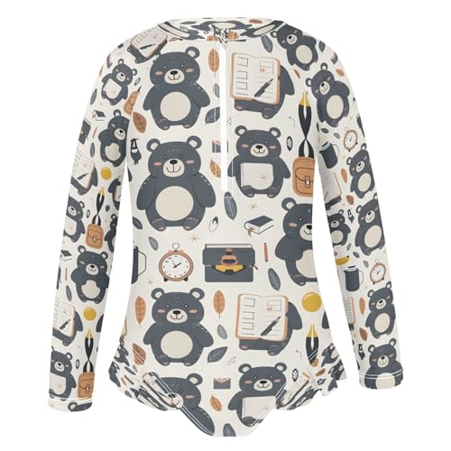 Bears Whriting Girls Long Sleeve Swimsuits One Piece Zipper Bathing Suit UPF 50+ Rashguard Swimwear2