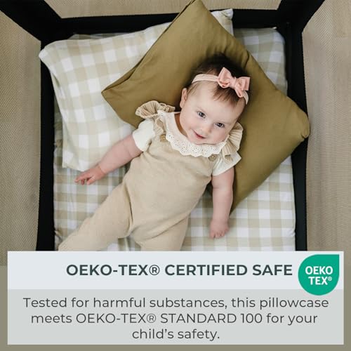 Image of Pobibaby - 2 Pack Premium Toddler Pillowcase - Ultra Soft Jersey Knit - Crib Pillow, Kids Pillow, Travel Pillow Case Cover (Gingham Khaki)