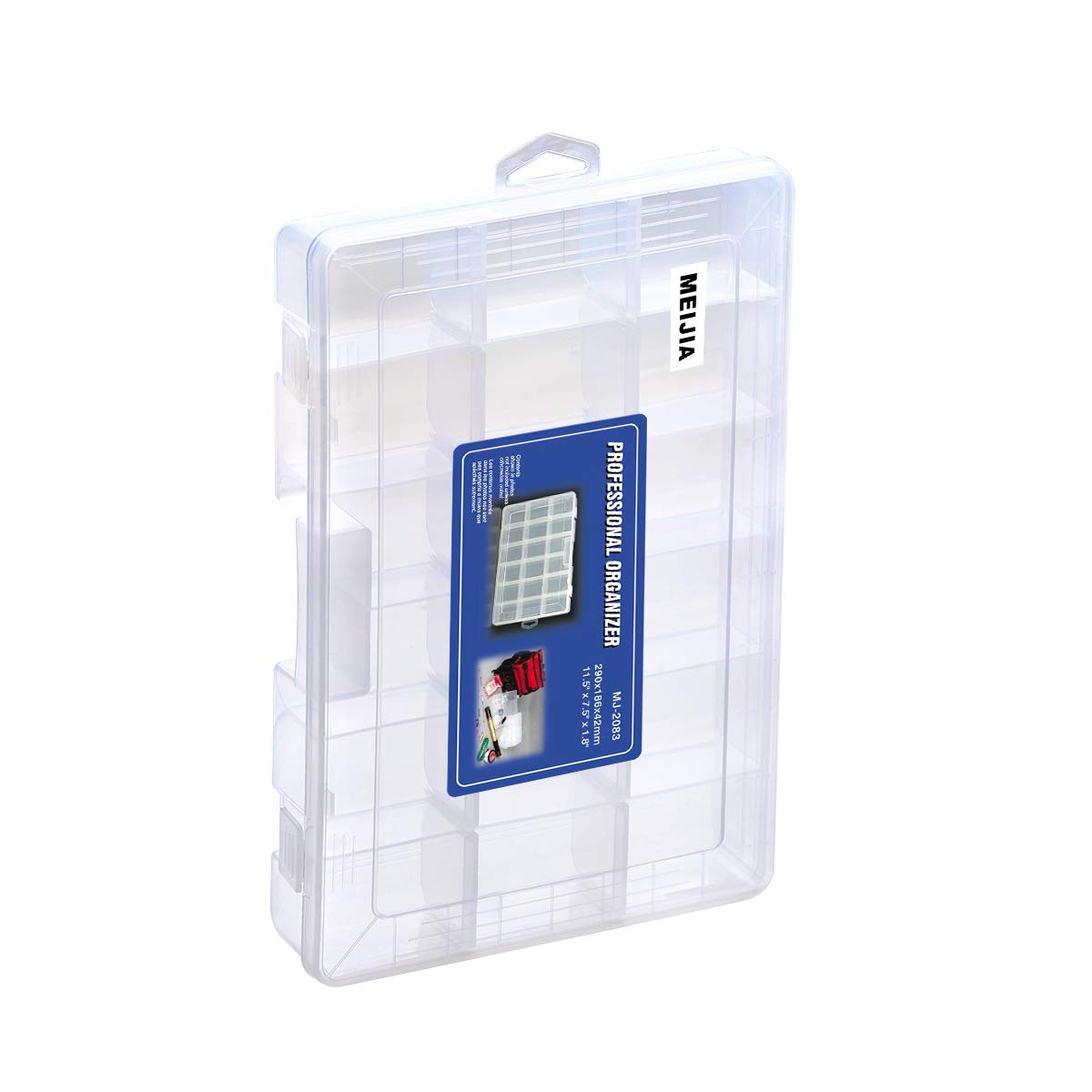 MEIJIA Fishing Tackle Boxes, Transparent Fish Tackle Storage with Adjustable Dividers, Waterproof Plastic Box Organizer,11.50x7.32x1.57inches(Mediuem)