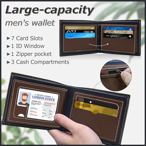 Mens Wallets, PU Leather Wallets for Men, Bifold Card Wallet Mens Wallet with Multi-Card Slot, Minimalist Card Holder Wallet for Cash, Bank Card, Receipt, Change (brown)2