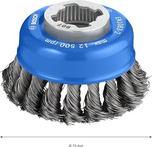 Bosch Professional 1x Gezopfte Topfbürste Heavy (für Metall, X-LOCK, Ø 75 mm, Drahtstärke 0,35 mm, für Ø125 mm, Zubehör Winkelschleifer)