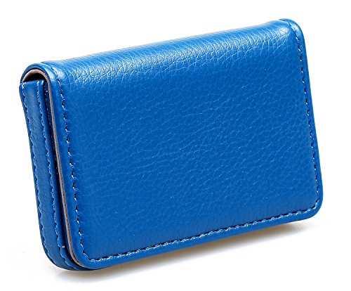 Image of RFID Blocking Wallet - Minimalist Leather Business Credit Card Holder with Magnetic, Blue, Small