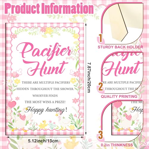 Image of Thyle 51 Pcs Pink Silly Goose Pacifier Hunt Baby Shower Games Silly Goose Decorations Include Hunt Sign and 50 Acrylic Pacifiers for Baby Shower Game Decoration Gift Sets Gender Reveal Party Decor