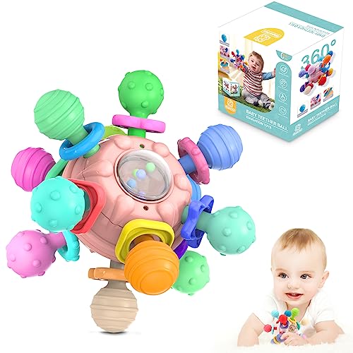 Baby Sensory Teething Teether Toys: Teething Toys for Babies 0-6 Months | Baby Teething Toys 6 to 12 Months Baby Teething Ball Toy 0-3 Month Rattle Sensory Infant Toys for 0-3-6-12 Months Baby (Pink)