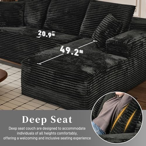 Image of 108 inch Boneless Couches for Living Room, L Shaped Comfy Cloud Modular Sectional Memory Foam Deep Seat Boneless Couch, No Assembly Required Boneless Sofa for Living Room with Right Facing Chaise, Black