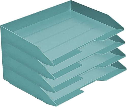 Acrimet Bandeja apilable para cartas, organizador de archivos de escritorio de plástico con carga lateral de 4 niveles (color verde sólido)