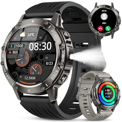 Reloj Inteligente Hombre Smartwatch con Llamadas: Militar Impermeable Fitness Tracker Bluetooth Digital Smart Watch Podómetro Deportivo Pulsera Actividad Pulsómetro Monitor de Sueño para ios Android
