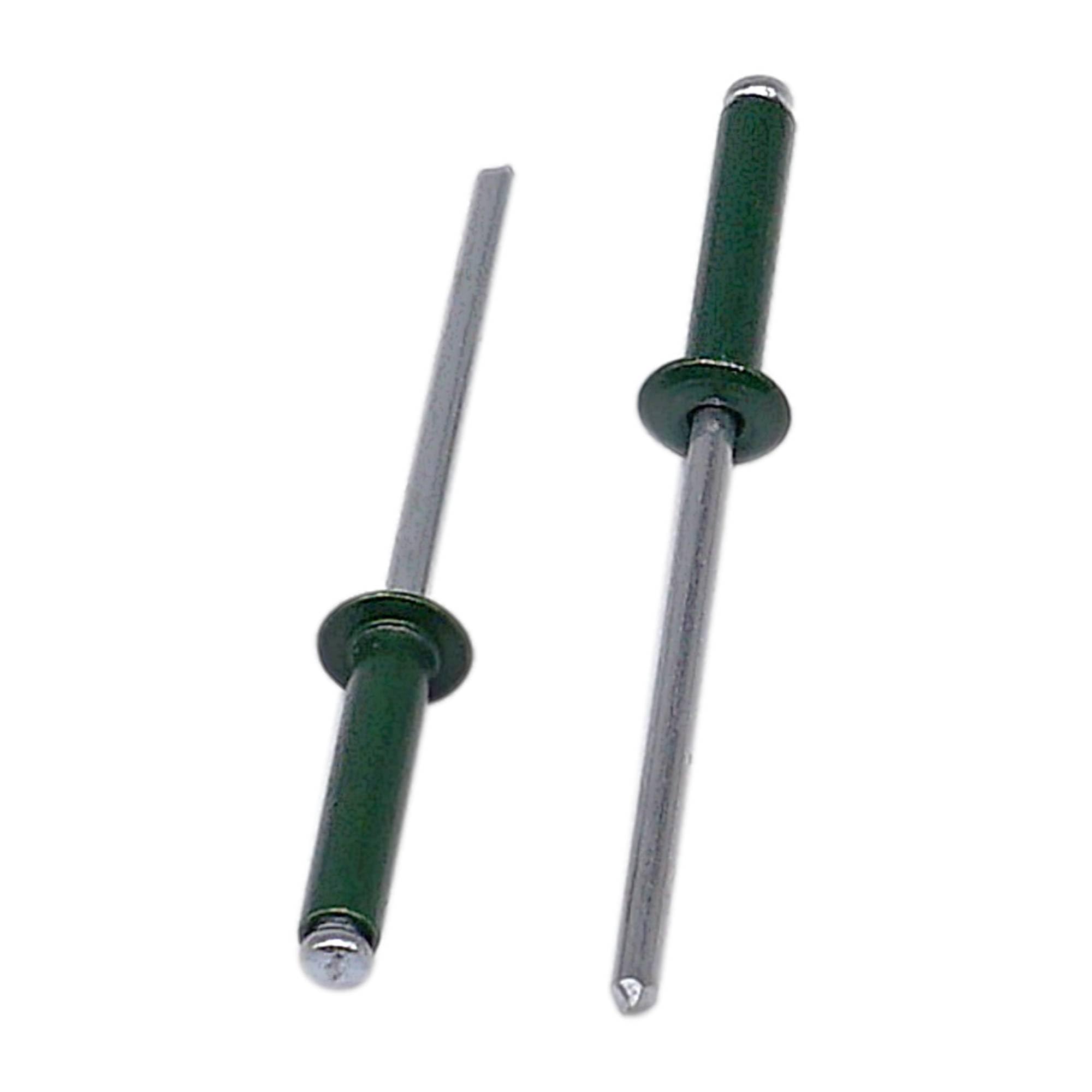 SKIR'CO (300 pcs) Painted Blind Rivets 3.2 x 16 mm, Aluminium Blind Rivets, DIN 7337, Dome Head, Steel Mandrel, Pop Rivets (Chrome Green RAL 6020)