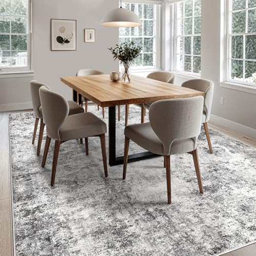 7x9 Area Rug Living Room Rugs - Washable Neutral Modern Abstract Soft Thin Large Rug Indoor Floor No Slip Rug Carpet for Bedroom Under Dining Table Home Office Decor - Grey