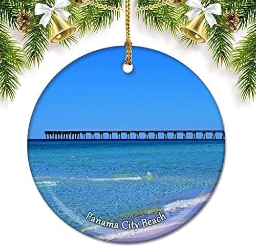 USA America Panama City Beach Christmas Ornaments for Tree Ceramic Pendant Double Sided Ornament Decor Xmas Gifts Porcelain Travel Souvenirs