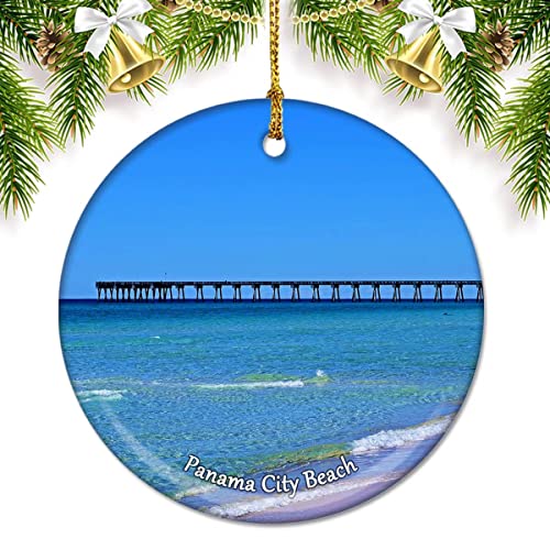 Usa America Panama City Beach Christmas Ornaments For Tree Ceramic Pendant Double Sided Ornament Decor Xmas Gifts Porcelain Travel Souvenirs #TOP3