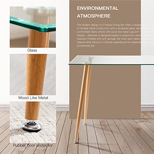 Glass Dining Table - 47" Rectangle Glass Top Dining Room Table, Modern Clear Kitchen Table With Wooden Metal Leg, Rectangular Dining Table For 2 Or 4 For Small Spaces Apartment Kitchen Or Dining Room #TOP3