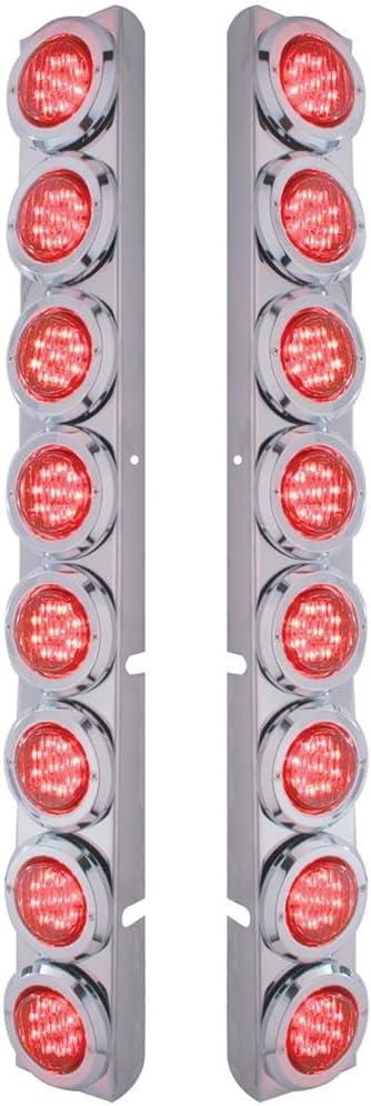 United Pacific 37330 Air Cleaner Light Bar, Rear, Stainless Steel, with Bracket, Clearance/Marker Light, Red LED and Lens, with Chrome Bezels, 9 LED Per Light, for Peterbilt Trucks