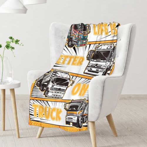 Truck Blanket Gifts - 60x80 Inches Funny Throw Blanket for Boys & Kids - Black Soft Fuzzy Car Blankets for Bed, Couch & Living Room