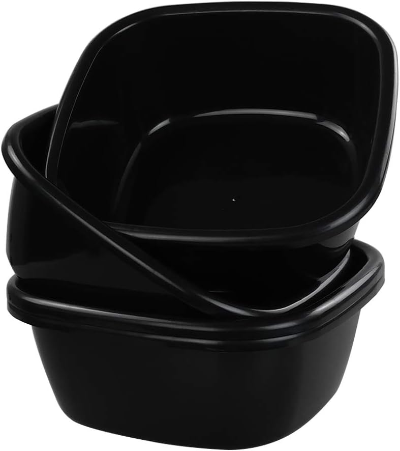 12 Quart Black Plastic Wash Basins/ Wash Bins, Pack of 6