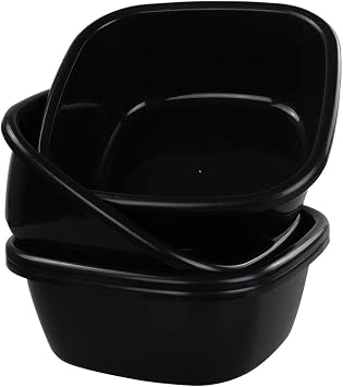Teyyvn 12 Quart Black Plastic Wash Basins/ Wash Bins, Pack of 6