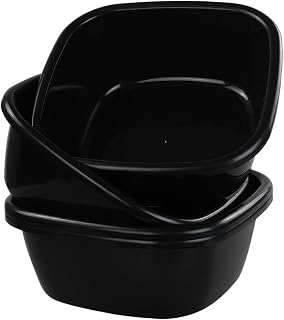 Teyyvn 12 Quart Black Plastic Wash Basins/ Wash Bins, Pack of 6