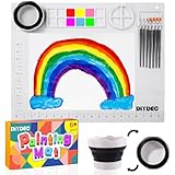 【Large Silicone Mat】 You will get a large silicone craft mat, 20X16 inch, with brush washing bowl, 10 painting brushes. The accessories are sufficient to meet the needs of most DIY enthusiasts and art creators 【Unique Mat Design】 Painting mat for kid...