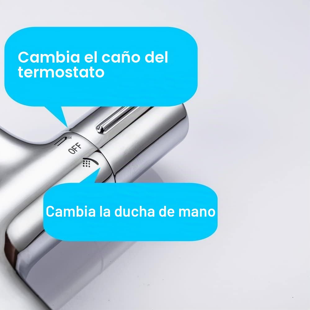 ONECE Grifo de Ducha Cascada, 38°C Grifería Termostática para Bañera y Ducha, Mezclador para Bañera de Latón, con Botón de Seguridad, Doble salida de agua, Cromo