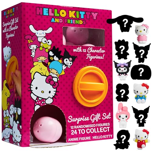 Hello Kitty Sanrio Set de Figuras 3D 12 Piezas, Mini Figuras Coleccionables Kuromi My Melody Cinnamoroll en Cápsulas, Decoración de Escritorio y Mesa (Rosa 12 Pcs)