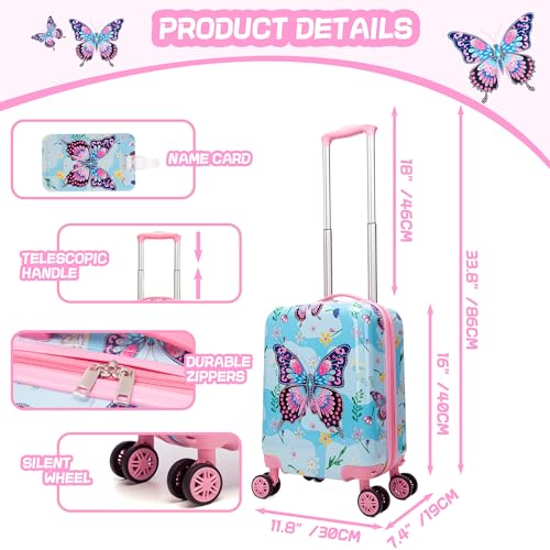 Image of Kid's Luggage Set 2 Piece Suitcase Set 16 inch Hardside Luggage with Spinner Wheels Girls Carry on Toddler Travel Rolling Suitcase