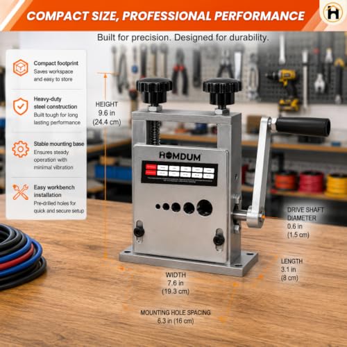 Image of Homdum 6-in-1 Manual Wire Stripper Machine, Drill-Operated & Hand Crank Cable Stripping Tool, Adjustable Wire Peeling Machine for 3-17mm Copper & Aluminum Wires