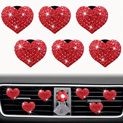 Image of Bling Heart Air Vent Clips, 6 Pcs Red Heart Car Air Fresheners, Diamond Car Interior Decor Charm + Cute Sunflower Mask Hook