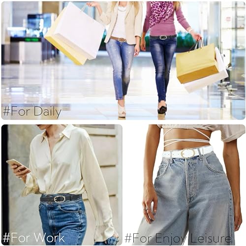 B-LT2 3 Pack Women's Leather Waist Belt with Gold Buckle for Jeans Dress Fashion Ladies Belt Black White Brown4