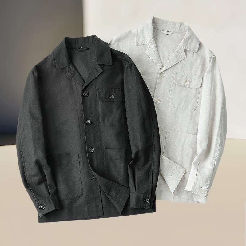 Veste d'automne homme coton lin anti-transpiration coupe casual col cubain