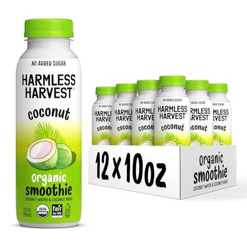 Harmless Harvest Organic Coconut Smoothie Blend of Coconut Water and Coconut Meat, Hydration & MCTs, No Sugar Added, Vegan, Fair for Life Certified, Original Smoothie 10 Fl Oz (Pack of 12)