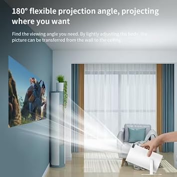 Smart Mini Projector, Portable with Remote Control, 180° Rotation, Suitable for Bedroom Home/Outdoor Cinema
