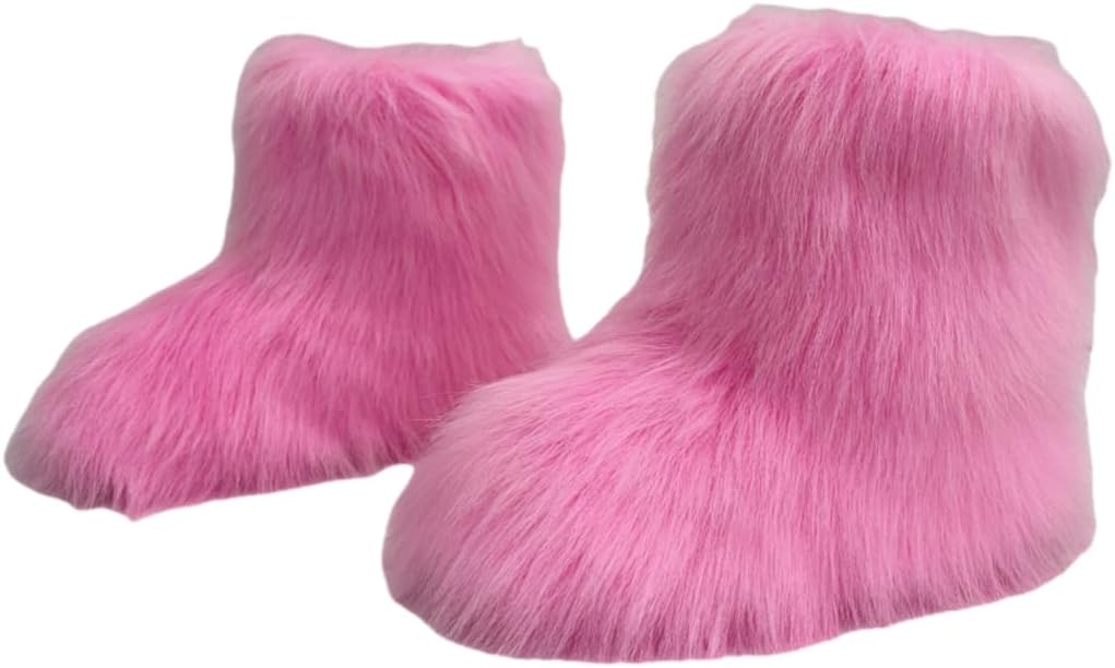 Girls Winter Fluffy Warm Fur Boots Furry Fuzzy Cozy Mid-Calf Ankle Snow Boots