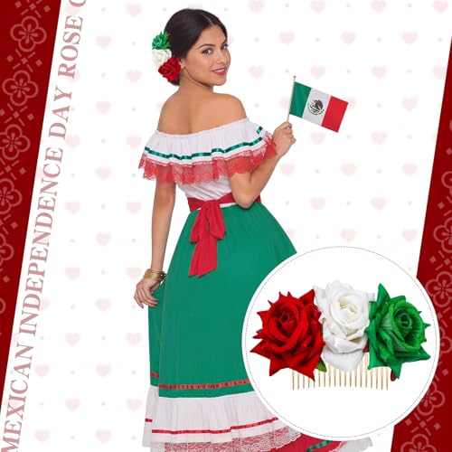Suncalla Pack de 3 Accesorios para el Cabello Mexicanos Pinzas con Flor Rosa para Mujeres Día de la Independencia Mexicana Viva México miniatura 4